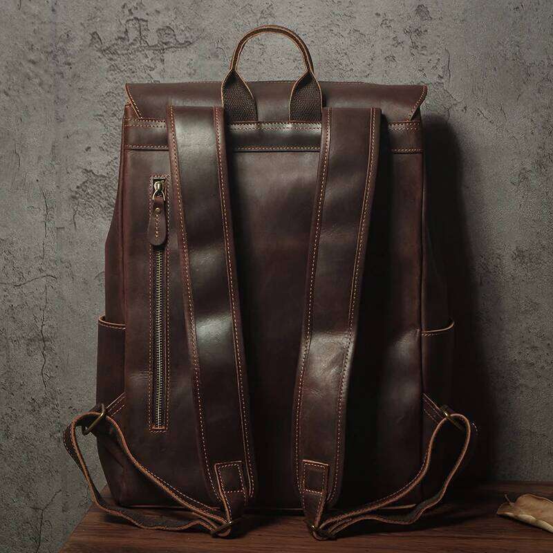 NUKA Men's Genuine Leather Vintage Outdoors Travel Bag Crazy Horse Cowhide Schoolbag Mountaineering Backpack