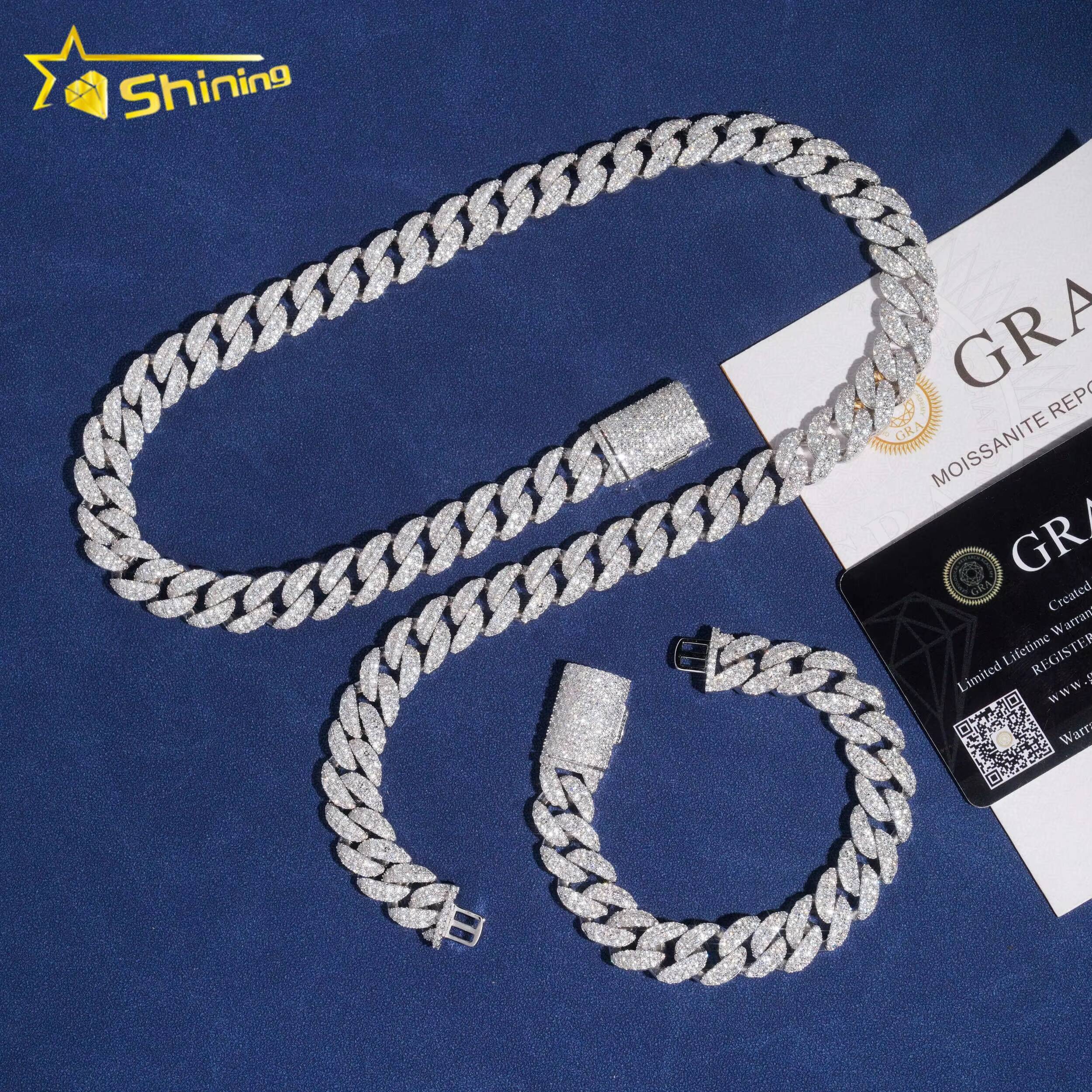 RTS 12mm Width Sterling Silver 925 Vvs Moissanite Cuban Bracelet Hip Hop Iced Out Jewelry Men Necklace Cuban Link Chain