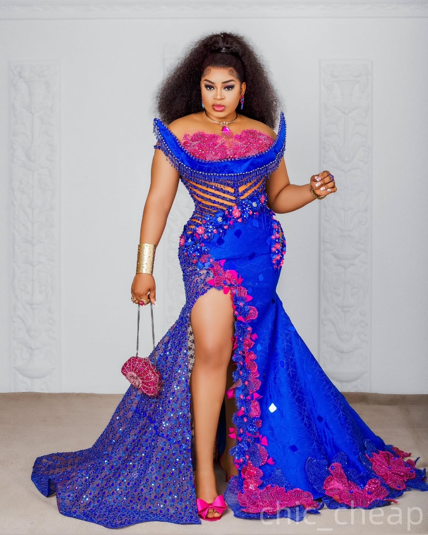 Aso Ebi Royal Blue Mermaid Prom Dresses 2025 Flowers Crystals Tassels Evening Formal Party Second Birthday Engagement Gowns Plus Size Dress For Specia