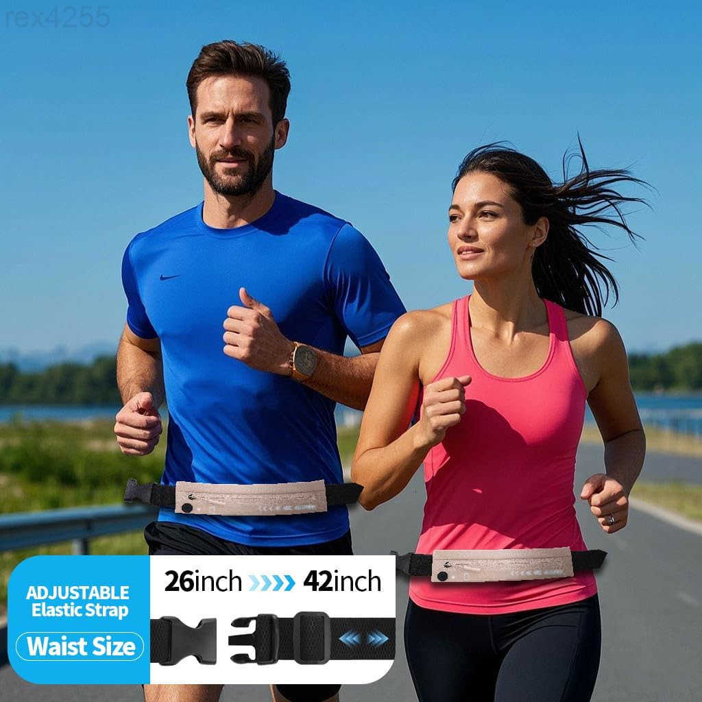 Slim Running Belt for Women MenRunners Phone Holder Fanny Pack Adjustable Bounce Free Waist Pouch bag for Workout Money Belt Run Gear Accessories Pink
