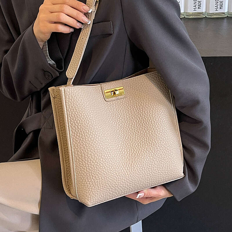 Fashion Simple Lychee Pattern Bucket Designer Bags Korean Style Versatile Commuter Women's Casual Shoulder Crossbody Bag