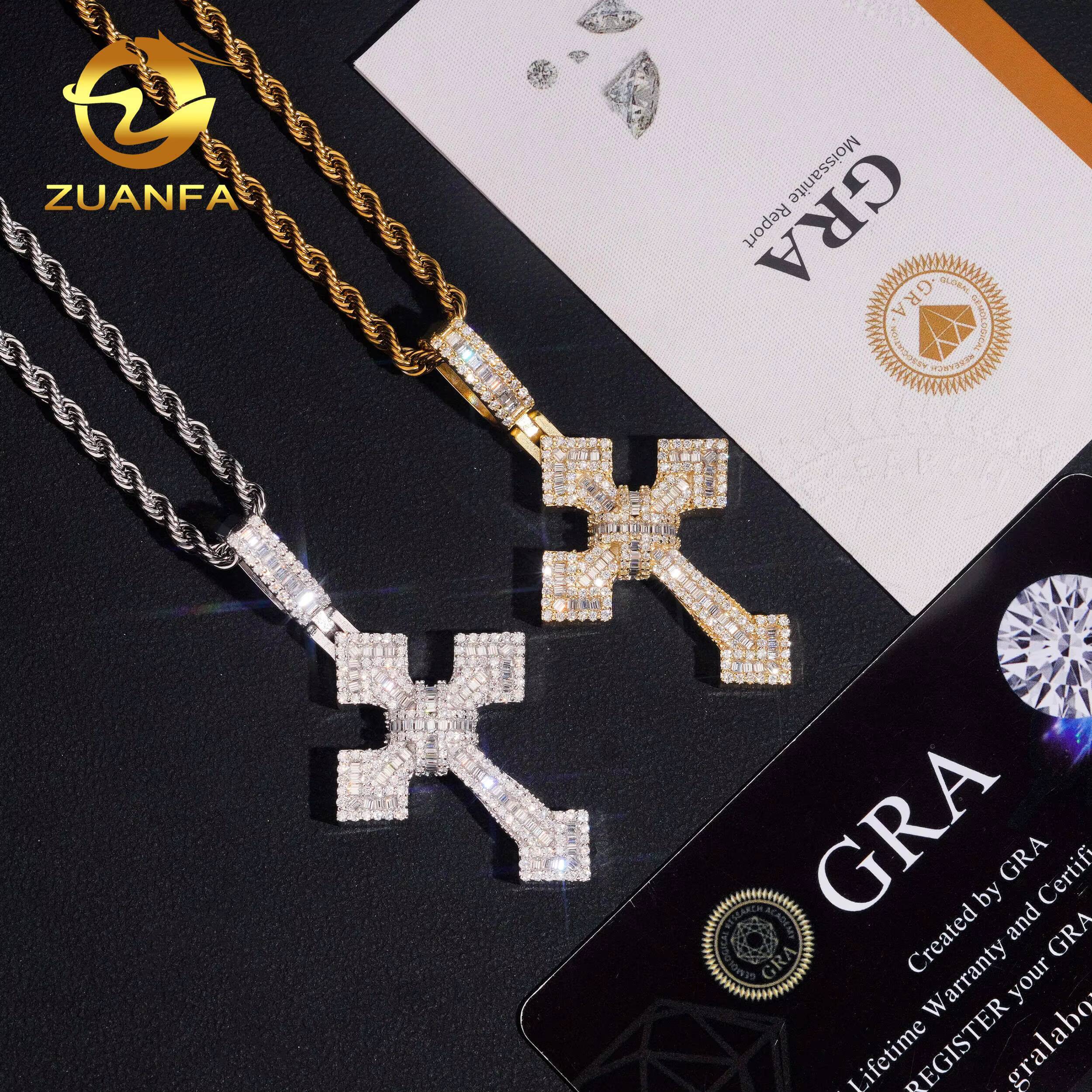 Luxury Cross Charms Necklace 925 Sterling Silver VVS Moissanite Diamond Gold Plated Cross Pendant Iced Out Fine Jewelry
