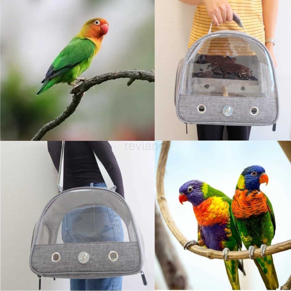 Bird Travel Carrier with Stand Perch and Stainless TrayPortable Small Bird Parrot Parakeet Cockatiel Carrier for HikingAirline Approved GreyW250912