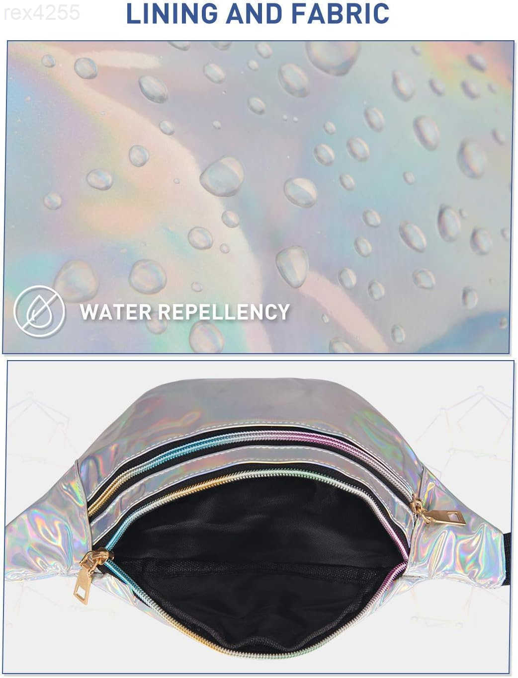 Holographic Fanny Packs for Women Cute Waist Packs Shiny Waist Bum Bag Waterproof for Travel Party Festival Running Hiking All SilverW250912