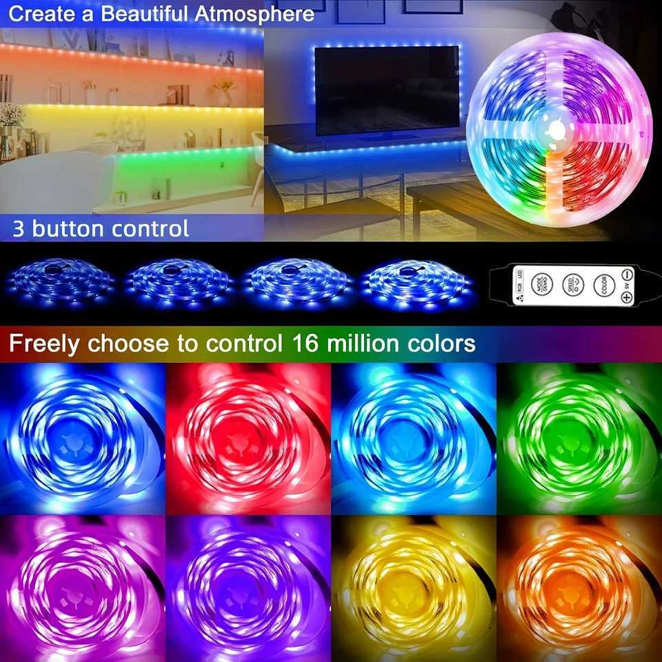 5V RGB 5050 Home LED Strip Lights 3 Keys Control USB TV Backlight LED Strip Lights Home Party Decoration Flexible Strip Lights C250912