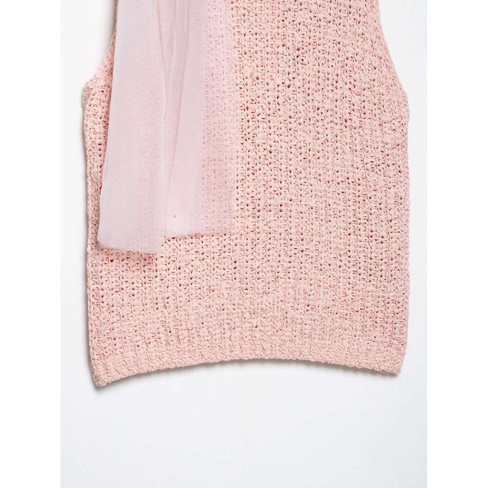 DHEssentials Summer New Fashion Sweet Little Chanel Style Transparent Hard Tulle Bow Decorated Knitted Top