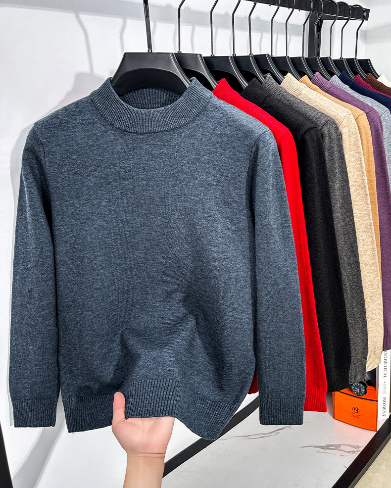 mens solid color longsleeve halfhigh collar 30 wool sweater casual stylish versatile and skinfriendly mens knitwear