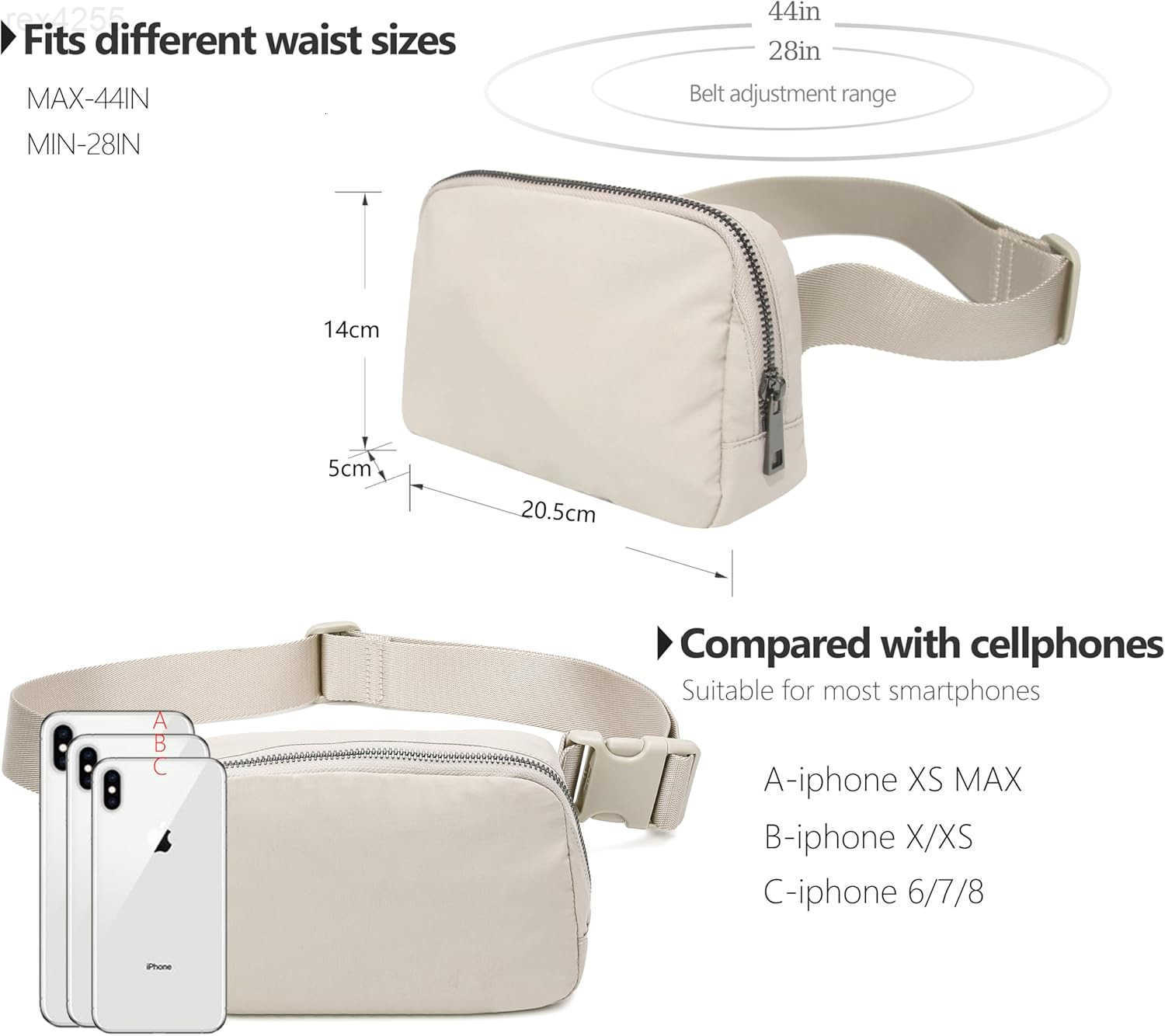 Belt Bag Waist Pack Crossbody Bags Bum Bag for Running Hiking Travel Workout Adjustable Strap for Women beigeW250912