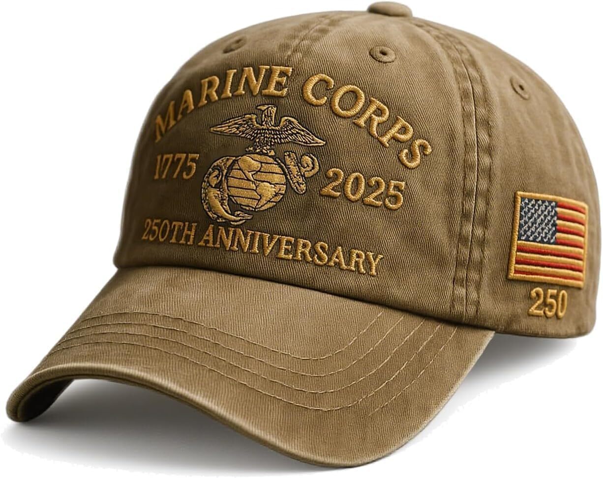 Corps 250th Anniversary Baseball Cap Men, Adjustable Retro Marine Veteran Cap, for Veterans
