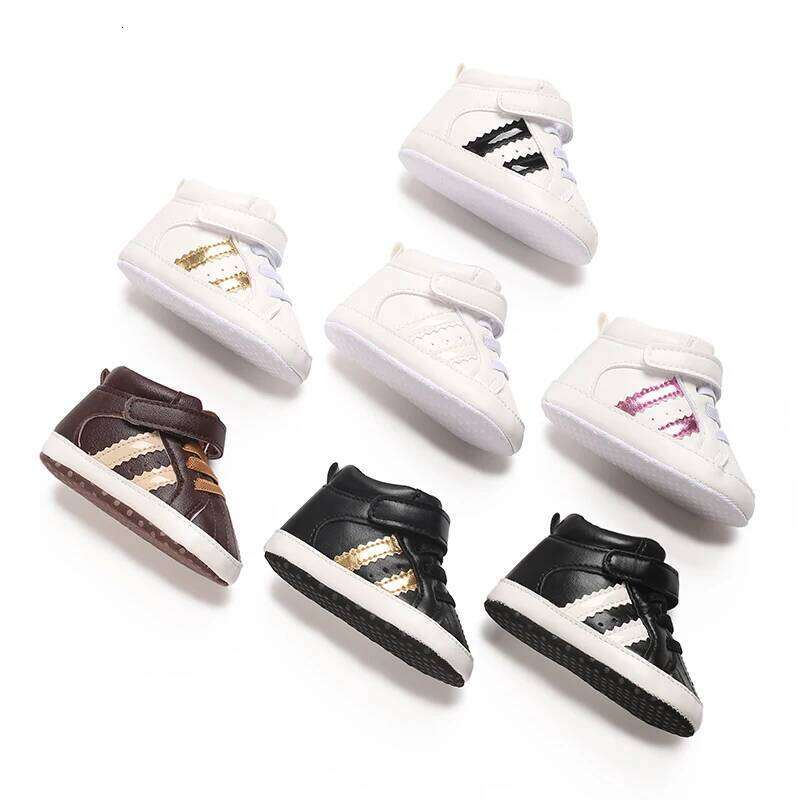 0-18M Newborn Baby for Boys Fashion PU Stripe Casual Sports Soft Sole Comfortable Walking Shoes