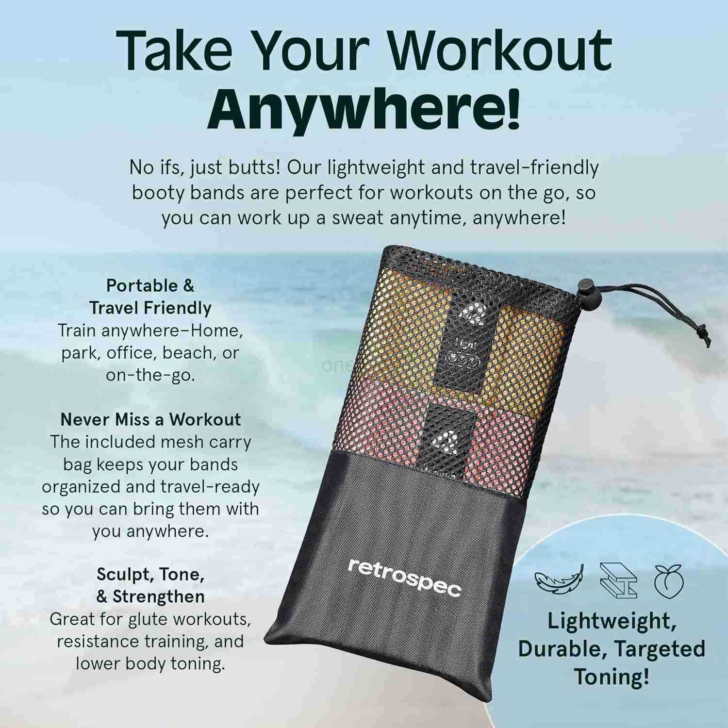 Retrospec Engage Booty Bands Resistance Band Set for Working Out Exercise Lightweight Portable for Men Women W250912