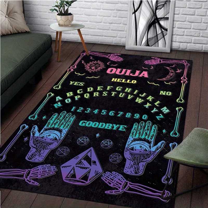 Colorful Ouija Spirit Board Rug Vibrant Skeleton Hands Carpet for Mystical Decor Halloween Living Room Accessories C250912