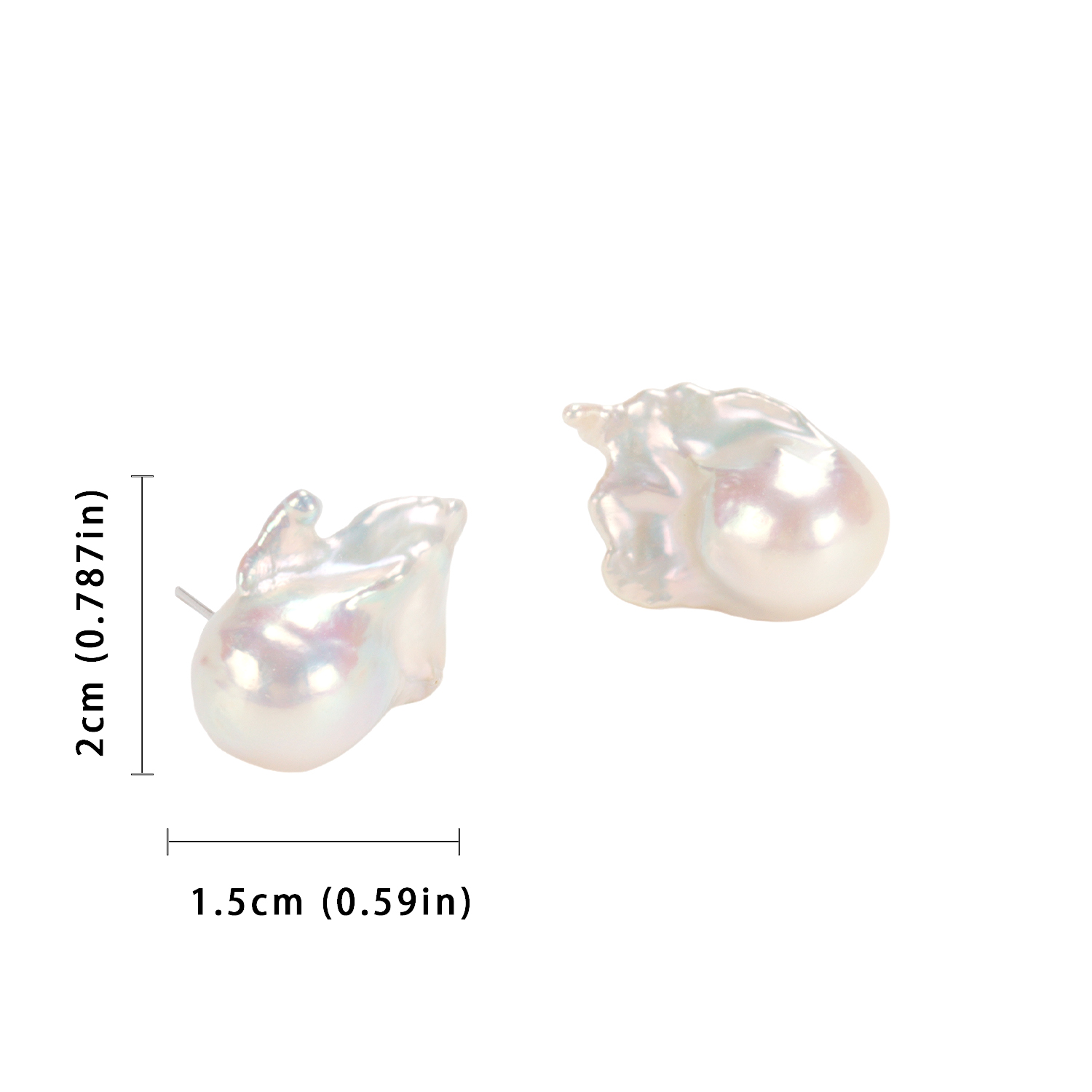 15-16mm White Baroque S925 Sterling Silver Stud Earrings S925 Silver Freshwater Pearl Stud Earrings Fashionable and Versatile Perfect for Vacations