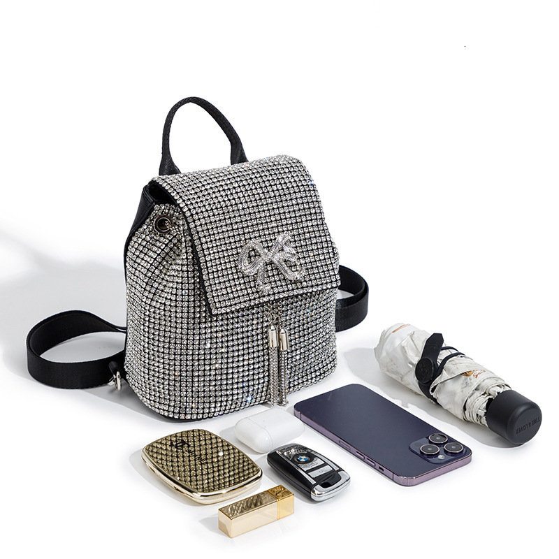 TB BHULAMTE Designer Bag 2025 New Rhinestone Bag For Women Fashion Simple Inlaid Diamond Luxury Bag Backpack Bowknot Tassel Shiny Diamond Evening Bag 