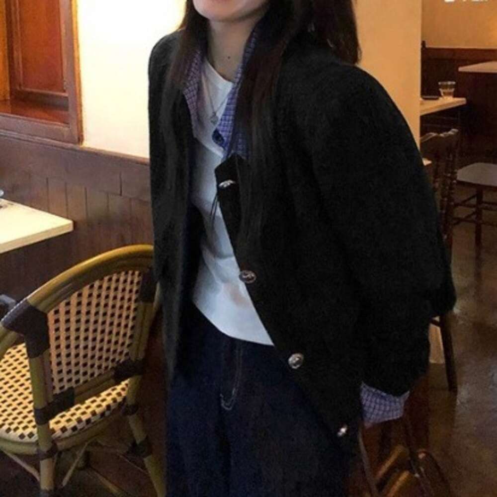 DHEssentials 2025 Autumn New Loose Casual College Style Women's Elegant Commuter Lapel Fake Two-Piece Chanel-Style Jacket