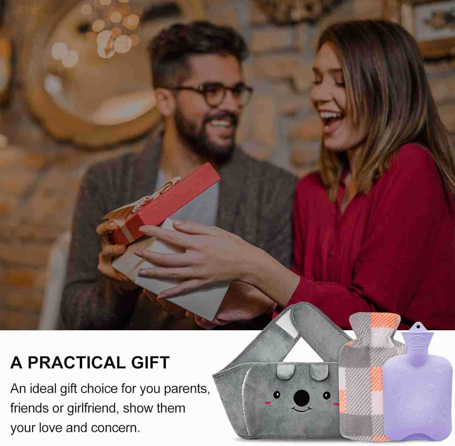 Water Bag Hot Water Bottle wtih Cover 1L Rubber Warm Hot Water Bottles Pouch with 130cm Long Soft Waist Cover for Neck Shoulder Back Hand Legs and Per