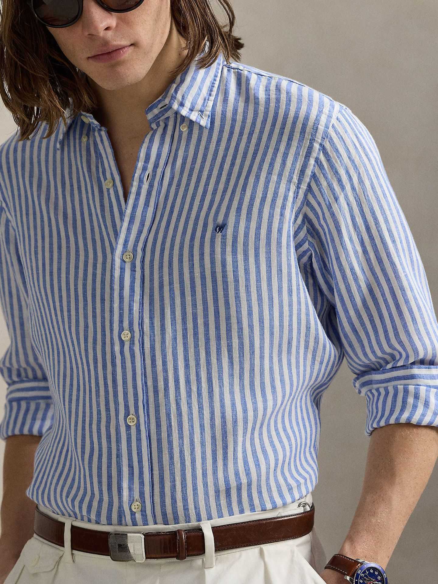 Small Pony Embroidered Shirt For Men Pure Cotton Sun Protection Shirt Light Summer Style Long Sleeve Striped Top T250905