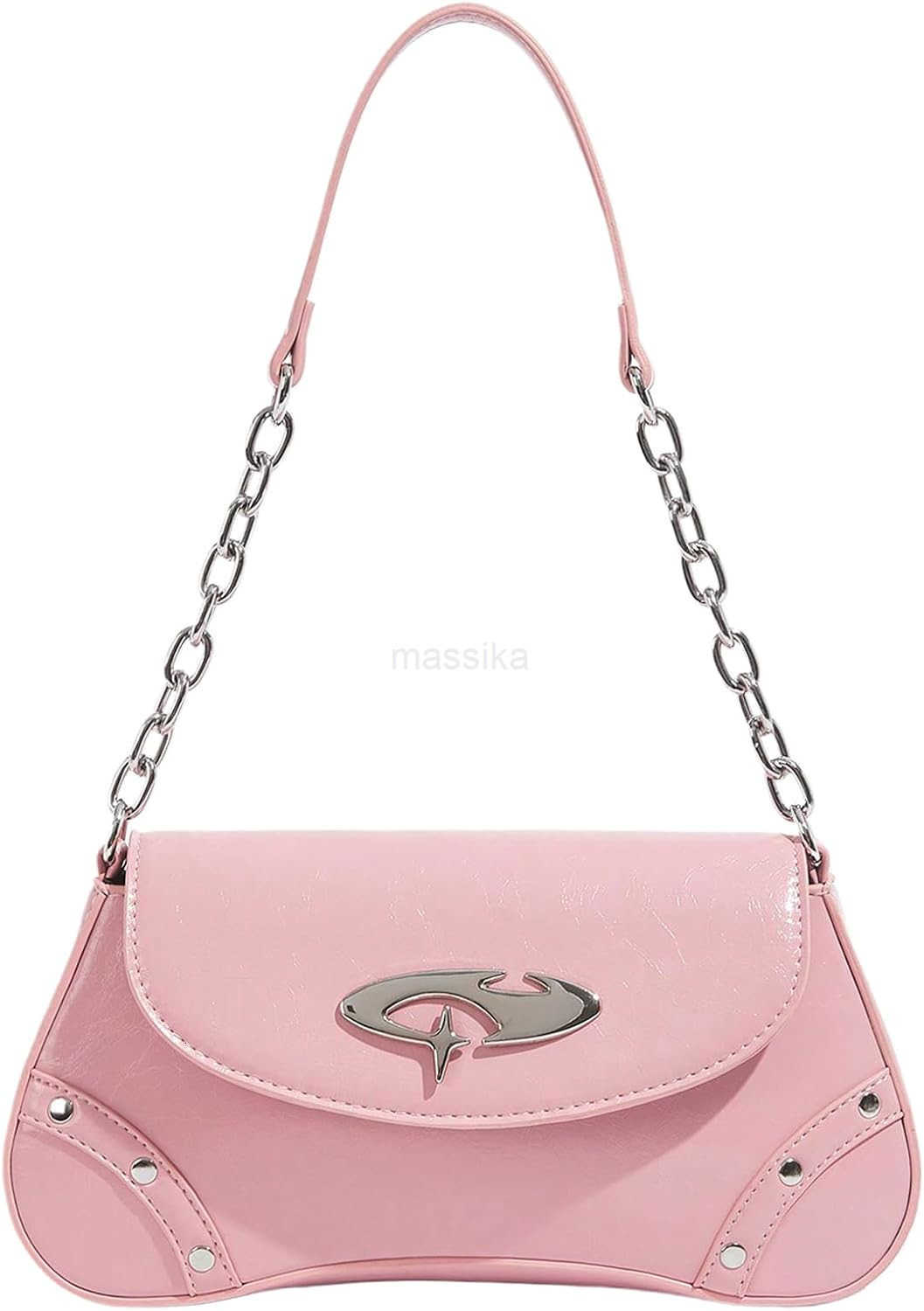 Womens Punk Studded Flap Leather Bags Chain Top Handle Underarm Shoulder Bag M250912