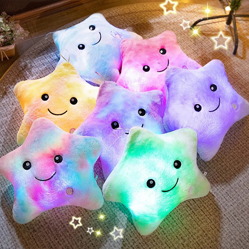 LED Light Star Plush Toy Soft Stuffed Star Pillow Doll Glowing Plush Baby Kid Toys Birthday Gift Home Deco 250912