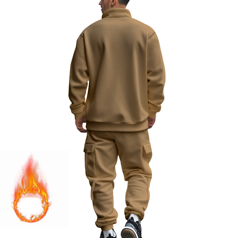 Mens tracksuit New American Style Men's Casual Fleece-Lined Warm Zip-Up Workwear Pants Set EU Size: S-3XL