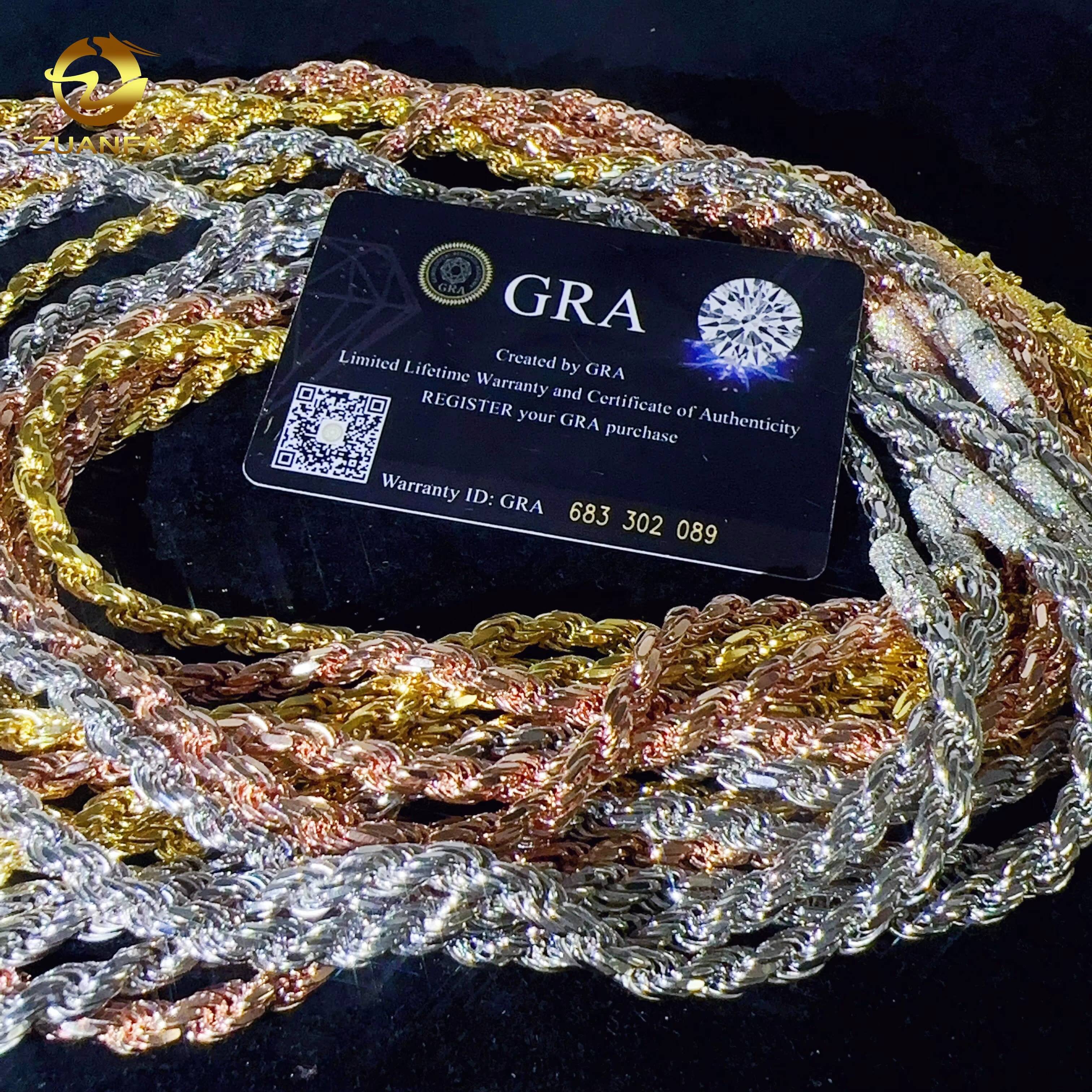 Fashion Hip Hop 6mm 925 Sterling Silver Necklace With Moissanite Clasp Iced Out Rope Chains for Menwomen