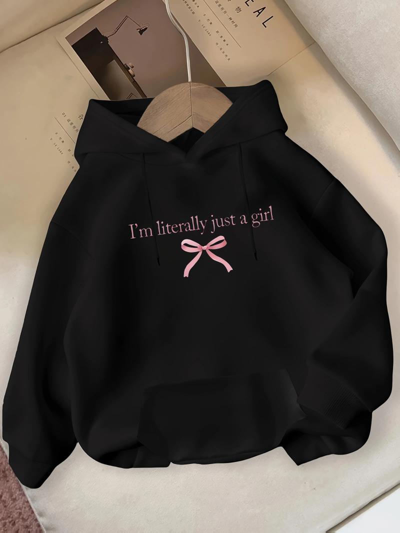 Women's Hoodies I'm Literally Just A Grill And Pink Bow Print Pattern For Autumn Winter Hooded Sweatshirt Round Neck Casual Clothing