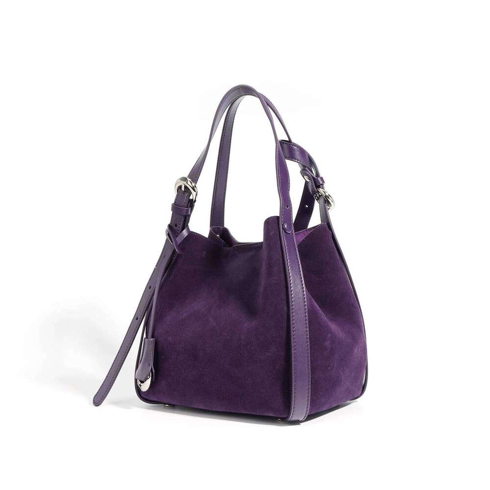 2025 Cowhide Leather Women Tote Large Capacity Senior Vegetable Basket Bucket Bag Suede Single Shoulder Crossbody Pack