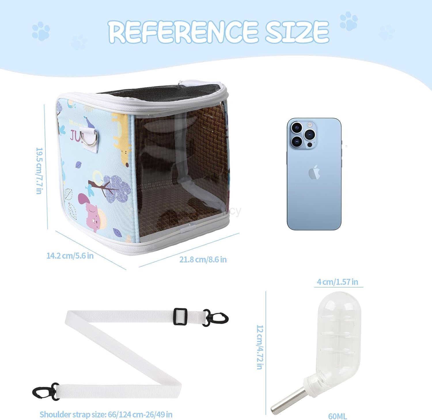 Pig Carrier Bag with Water BottleTravel Portable Small Animal Carrier Sling Pouch Clear Window Carrier Backpack for Hamster Bunny Gerbil Hedgehog Suga