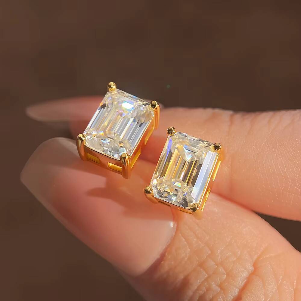 VVS GRA Certificate Rectangular Baguette Cut Moissanite Stud Earrings for Men Women Daily Wear