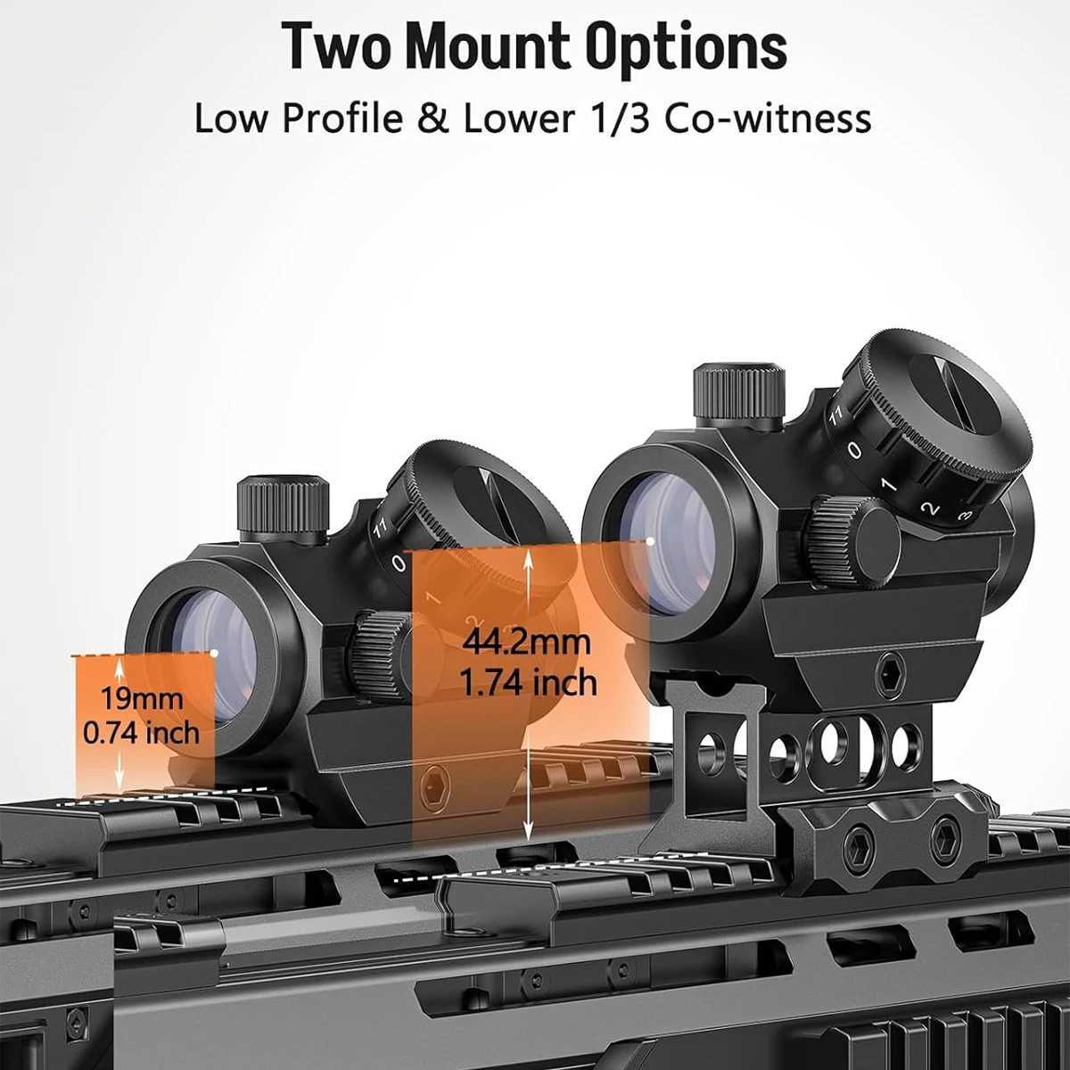 2MOA Red Dot Sight 1x25mm Reflex Sight Waterproof Shockproof FogProof Red Dot Scope with 1 inch Riser Mount W250912
