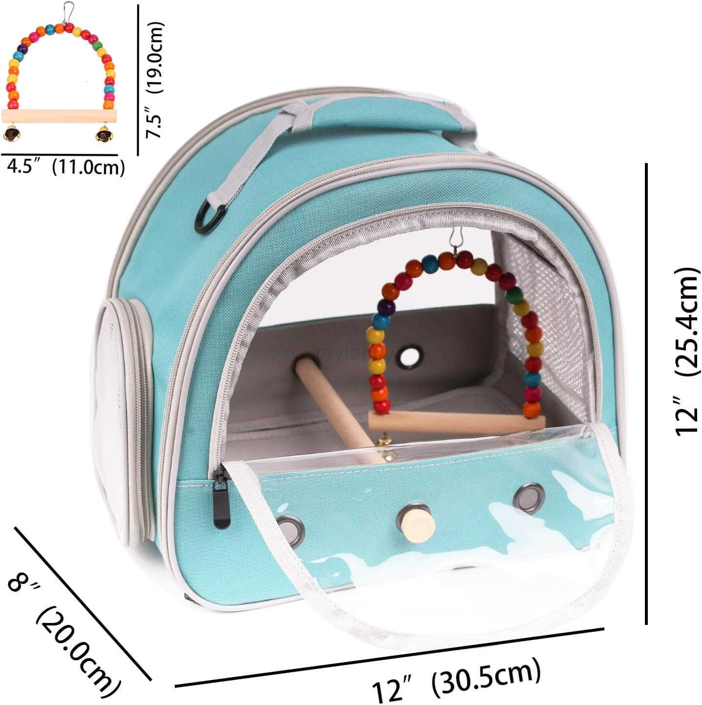 Parrot Travel Cage Carrier with Small Swing ToyCage Colorful Toys Set Small Bird Parakeet Bag with Standing Perch Bird Carry Transport Bag Black Carre