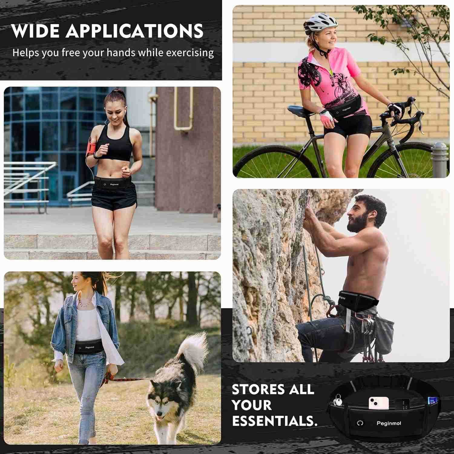 Running Belt Fanny Pack Waist Pack Bag for Women Men Running Pouch for Phone Waterproof Reflective with 3 Pouches Running Phone Holder for Sports Trav