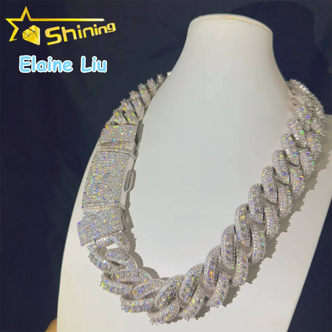 Sterling Silver 925 28mm VVS Moissanite Diamond Cuban Link Chain Moissanite Hip Hop Jewelry Cuban Link Chian Necklace