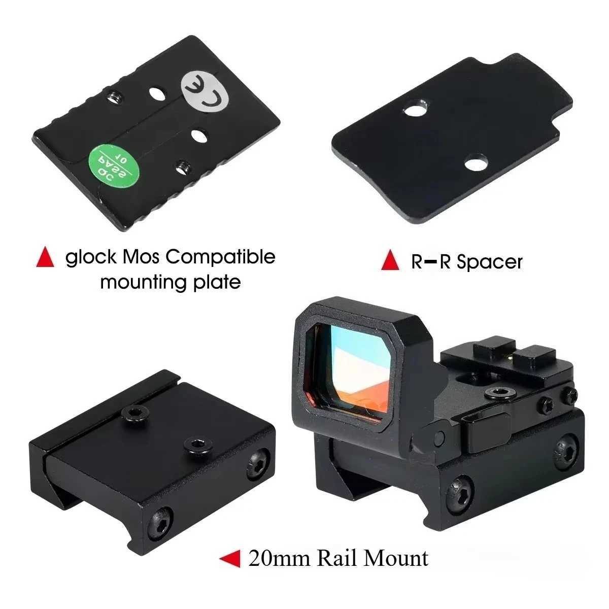JH409 3MOA Folding Flip Collimator Reflex Mini 1x Red Dot Sight with 20mm Mount and Pistol Glock MOS Base C250912