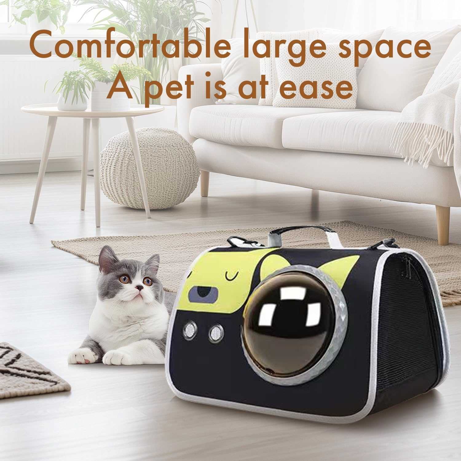 Space Capsule Cat Bag Large Capacity Crossbody Dog Bag Universal Pet Bag for All Seasons BlackW250912