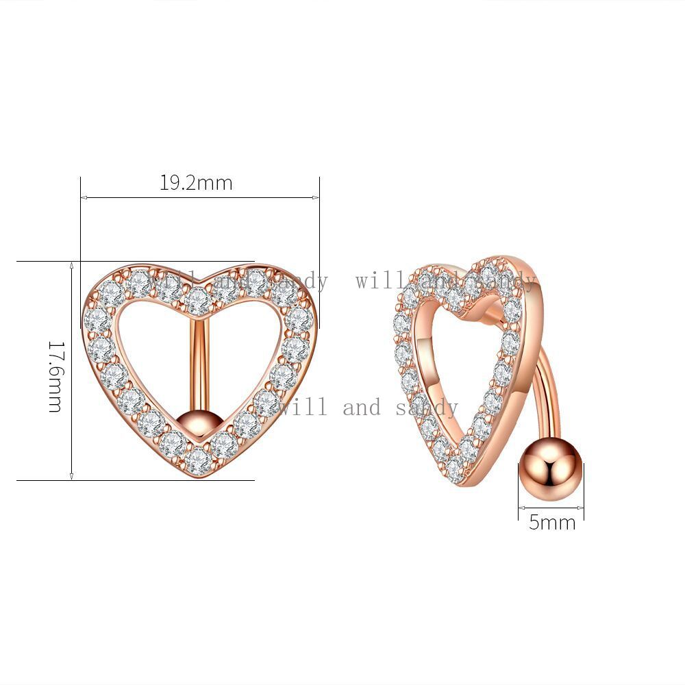 Allergy Free Surgical Steel Diamond Belly Ring Rose Gold Heart Butterlfy Charm Cubic Zircon Navel Bell Button Rings for Woman Tank Top Belly Piercing 