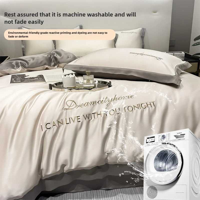 Summer ice silk four piece set summer style silky duvet cover light luxury highend bed sheet summer bed C250912