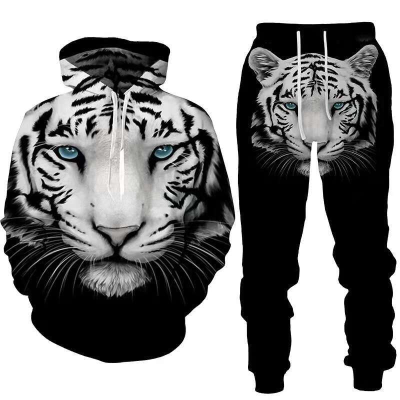 Hoodie sportswear set jacket coat hoodies tracksuit men TEMU European and American Style Men's 3D Digital Print Lion Animal Wolf Casual Sports