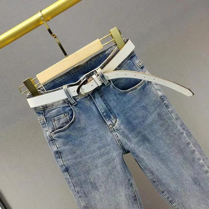 2025 Ladies Jeans Heavy Industry Rhinestone Skinny Jeans Women Spring Summer High Waist Denim Pants Korean Street Stretch Pants 250911