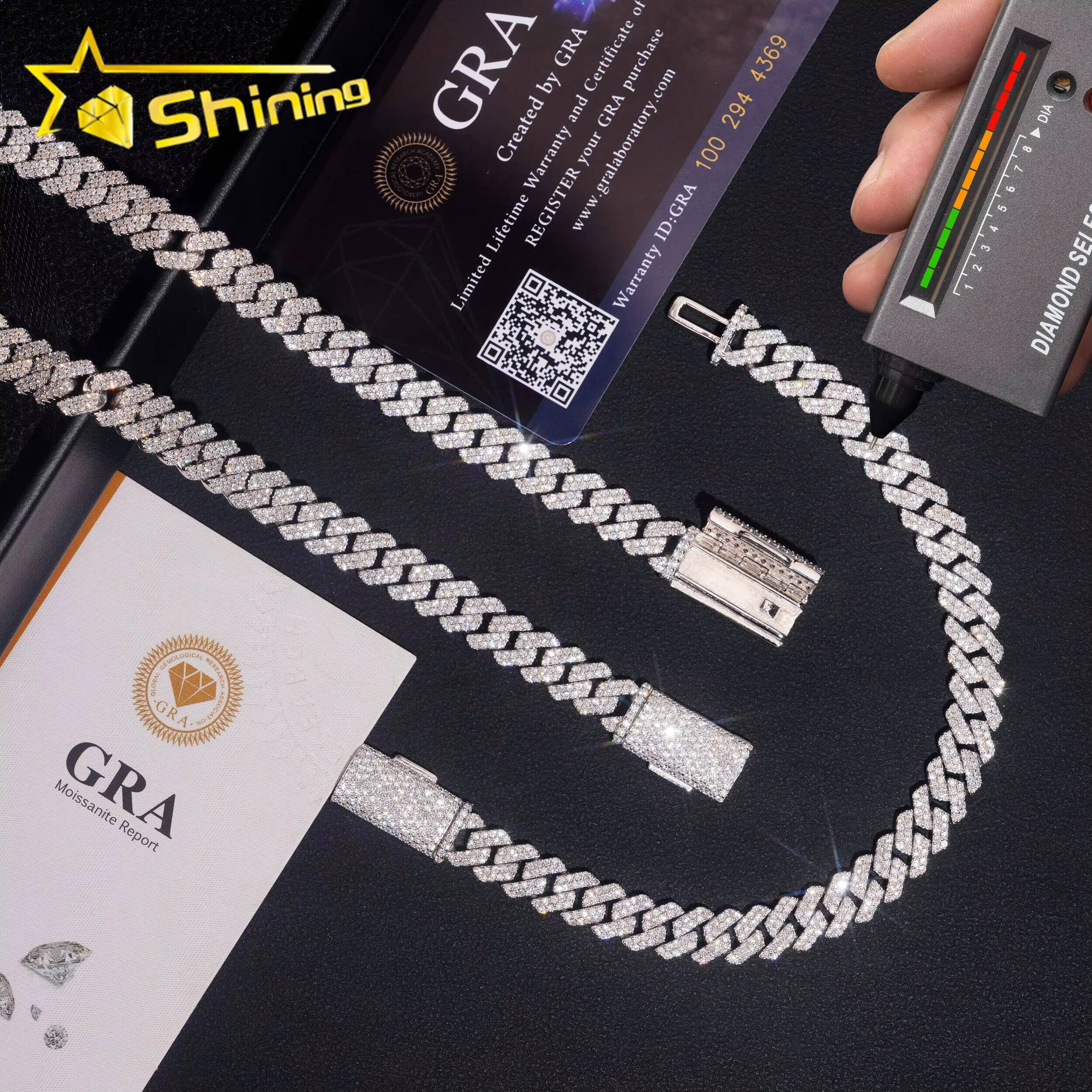 USA Warehouse Fast Shipping 8mm 925 Solid Silver Hip Hop Jewelry Iced Out Certificate GRA Moissanite Diamond Cuban Link Chain