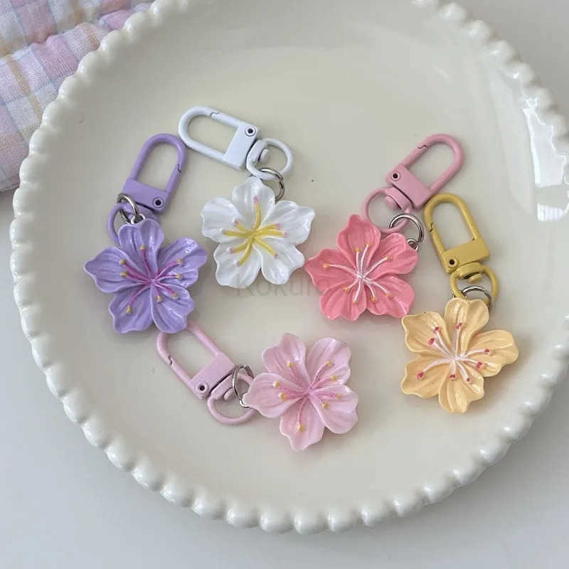 Colorful Cherry Flower Keychain for Women Bag Phone Pendant Romantic Sweet Key Chains Friend Girl Gift DIY Keyring M250912
