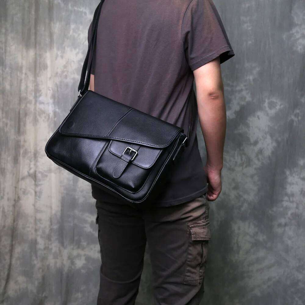 Genuine Leather Classic Men's Crossbody Fashionable Top Layer Cowhide Irregular Mailman Bag Suitable For 13 inch Computers