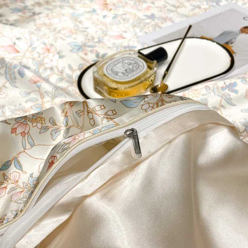 Luxury Floral Silk Bedding Set with Duvet Cover Fitted Flat Bed Sheet Pillowcase Silky Smooth Bed Sheet Sets Twin Full Queen C250912