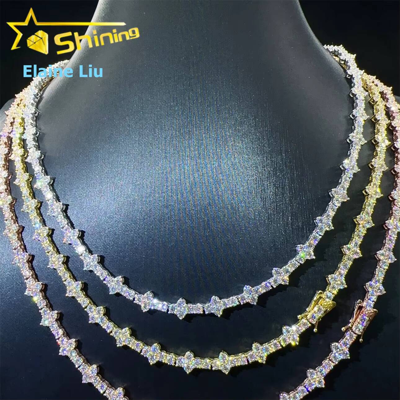 3mm 925 Silver Corss Moissanite Tennis Chain GRA Certificated Custom Chains for Men Women Hot Selling 18K Gold Plated Necklace