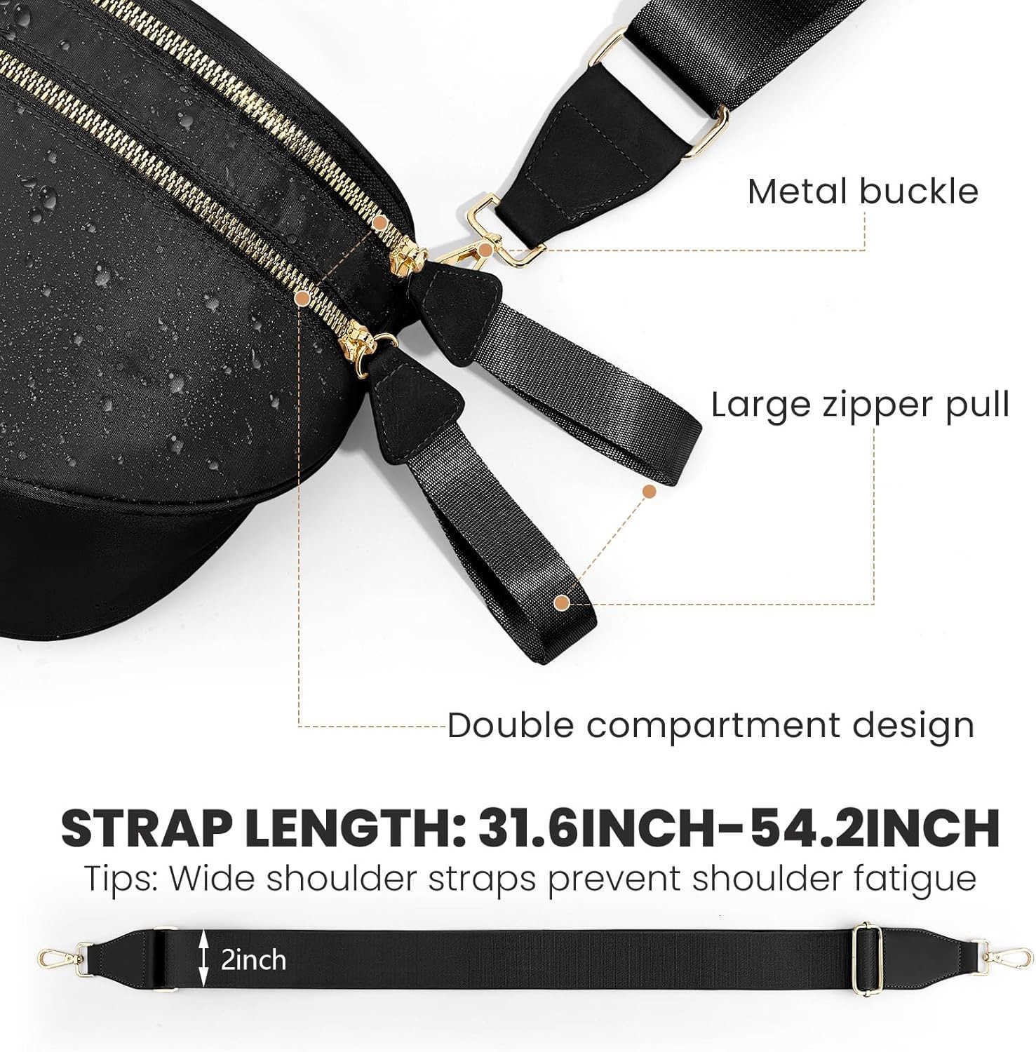 Colour Bum Bags for Women Crossbody Spacious Nylon Crossbody Bag Fanny Packs Slouchy Oversized Purse Belt Bag BLACKW250912