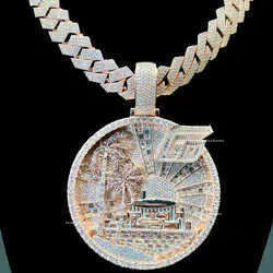 Hot Hiphop Rock Sterling Sier with d Vvs Pass Dia Tester Music Party 3 Inches Moissanite Pendant