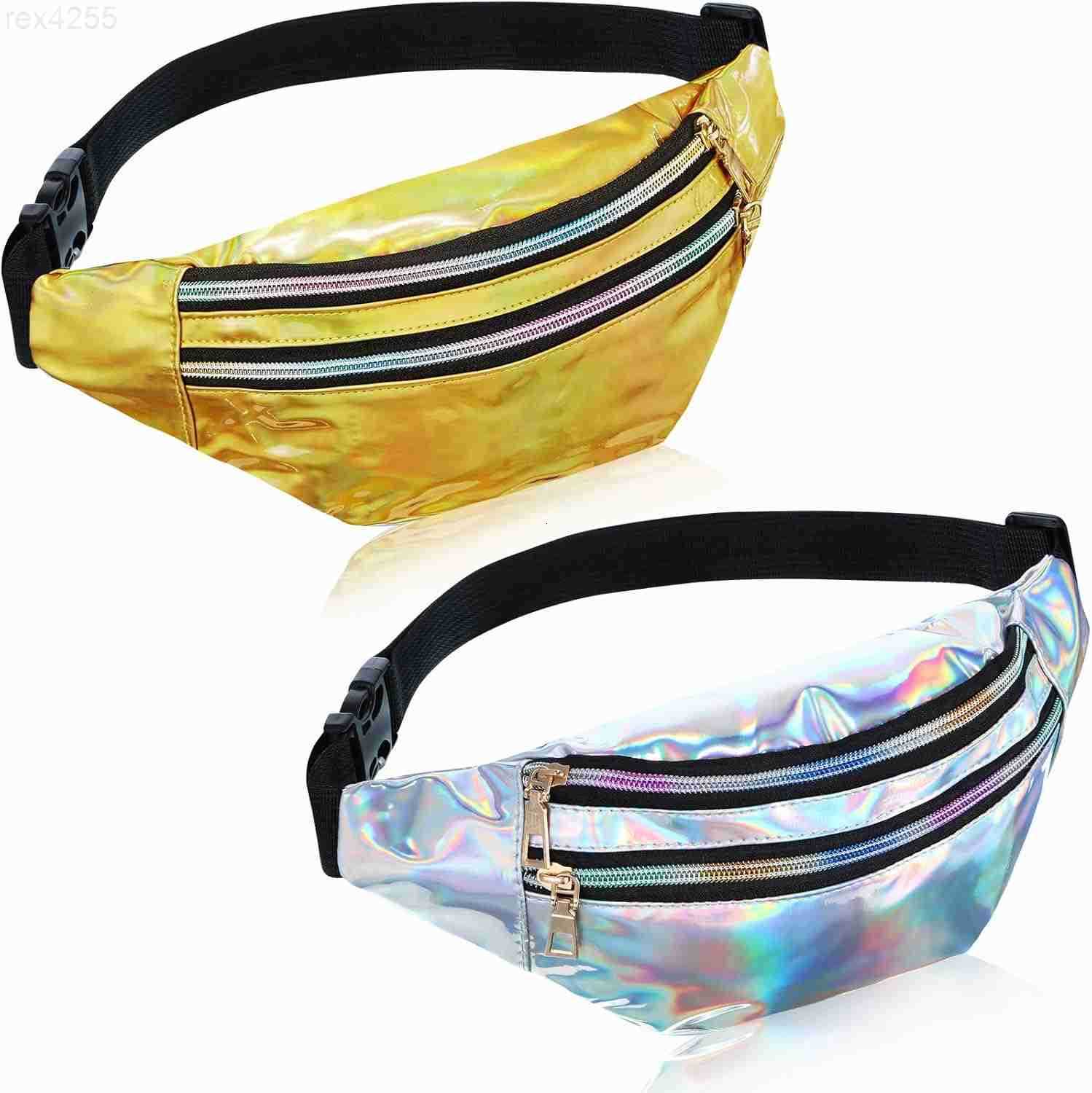 2 Pieces Holographic Fanny Pack for Women Colorful Sport Waist Bag PackW250912