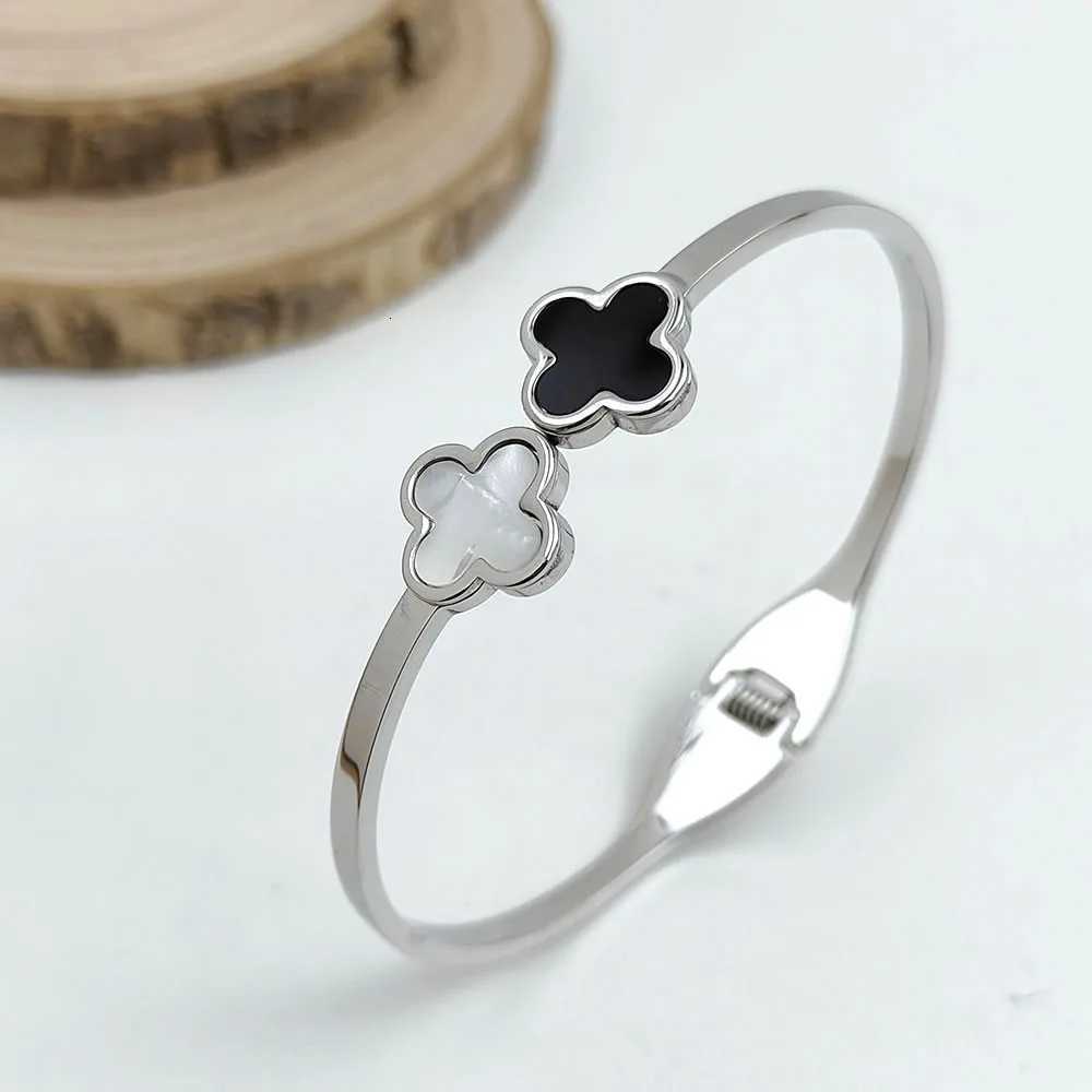 Luxury black and white double shell spring stainl steel bracelet wens cuff bracelet jewelry gif S250912