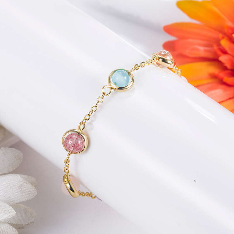 Colorful Bead Bracelet for Women Strawberry Moonstone Garnet Jewelry Pink Crystal Lucky Peach Blossom 2023 New Model