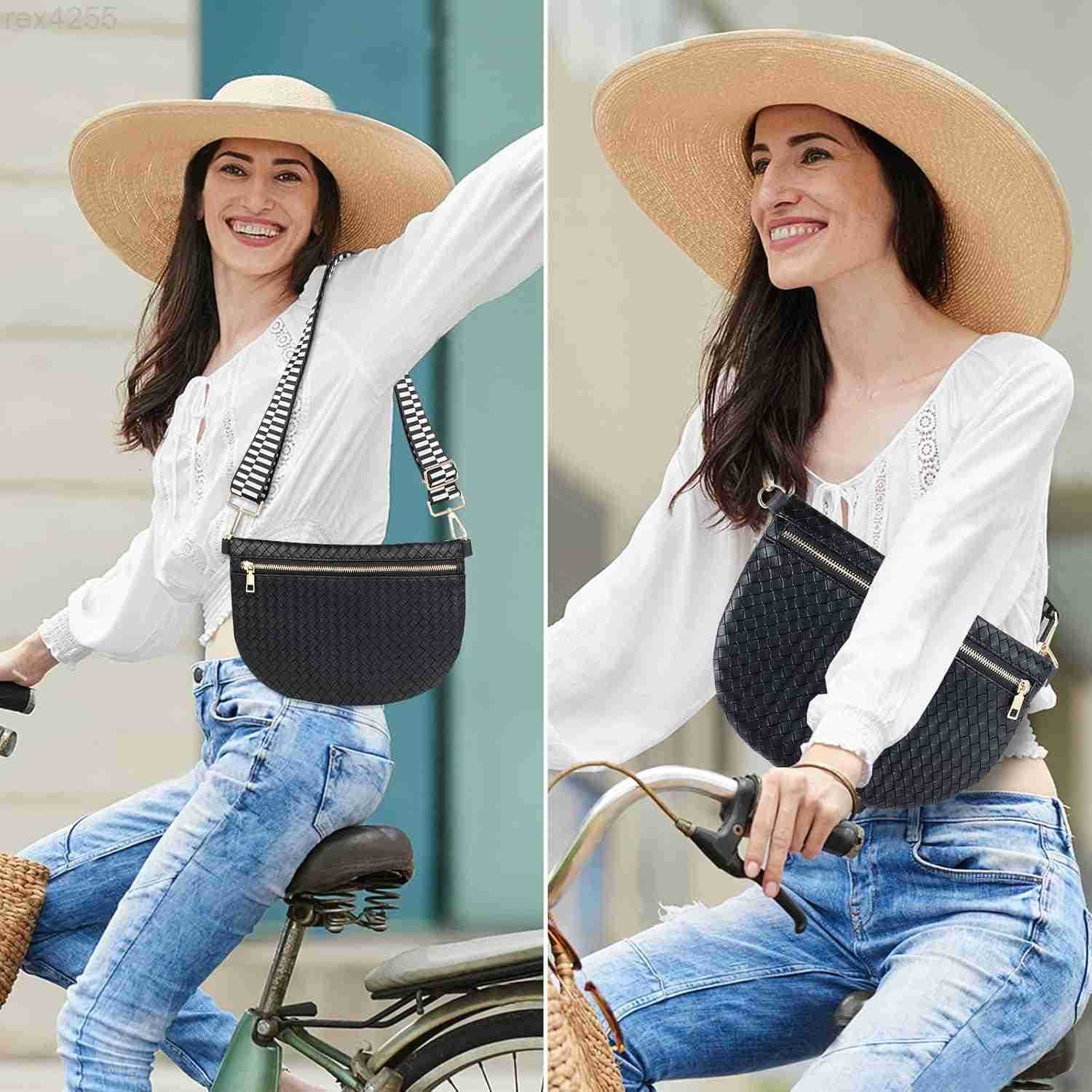 Crossbody Bags for Women Leather Belt Bum Sling Purse Fanny Waist Pack Chest Shoulder Bag for WomenBlackW250912